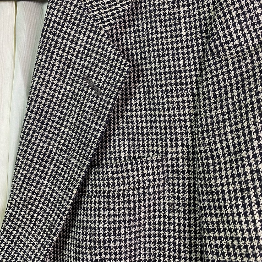 SOLD Vintage Christian Dior Houndstooth Black White Silk Blazer Jacket XL 48R - Picture 2 of 9